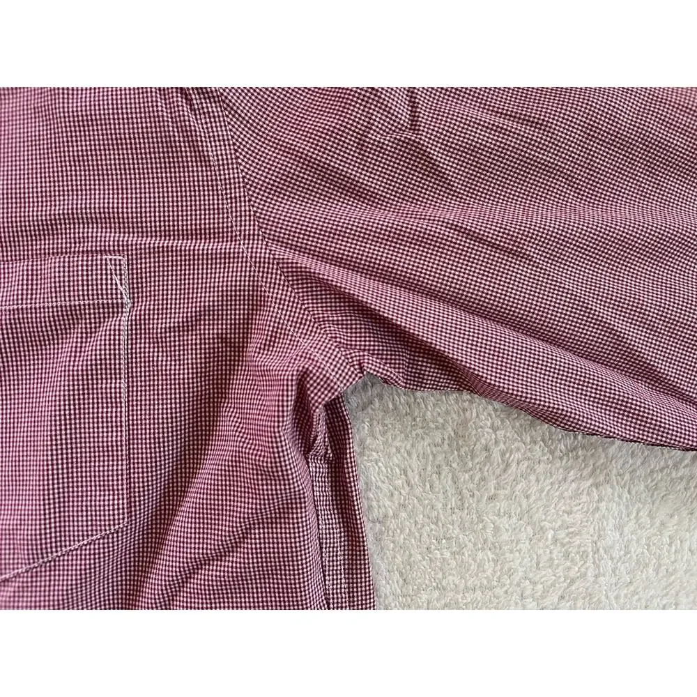 J Crew Shirt Mens Medium Burgundy Check Slim Fit Flex Button Down EUC